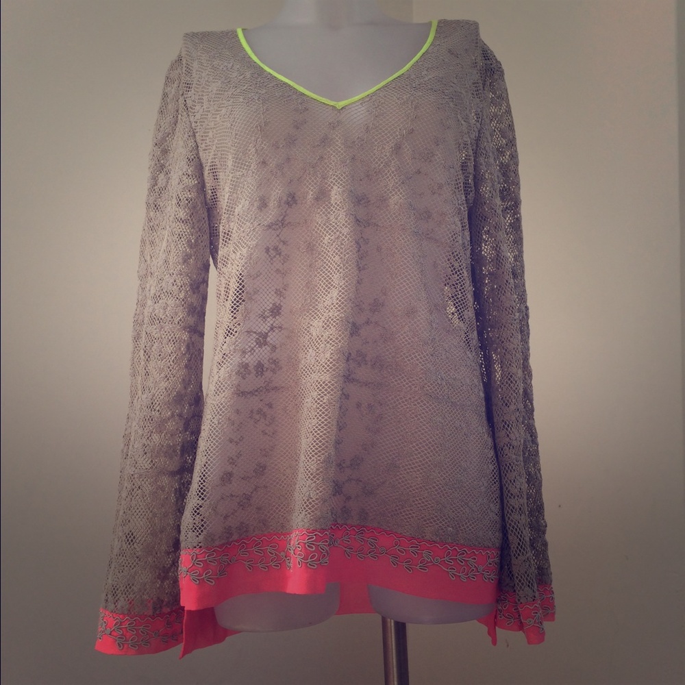 Elie Tahari Silk And Crochet Top